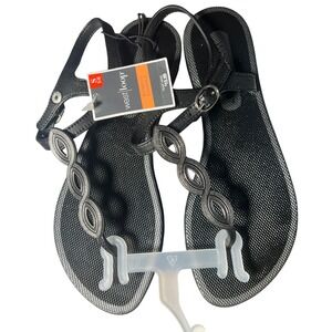 West Loop Womens Black Jelly Sandals T-Strap Buckle Flat Shoes Small 5/6 NEW